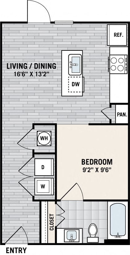 Floor plan for studio, 1 bath, 483 sqft